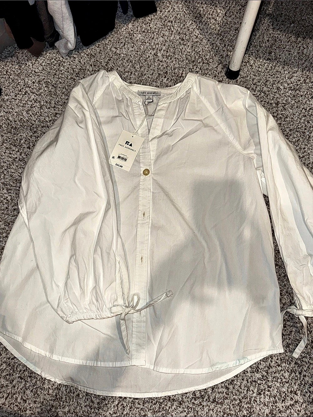 Free Assembly Women's 3/4 Sleeve Gathered Button Down Top White Medium NWT